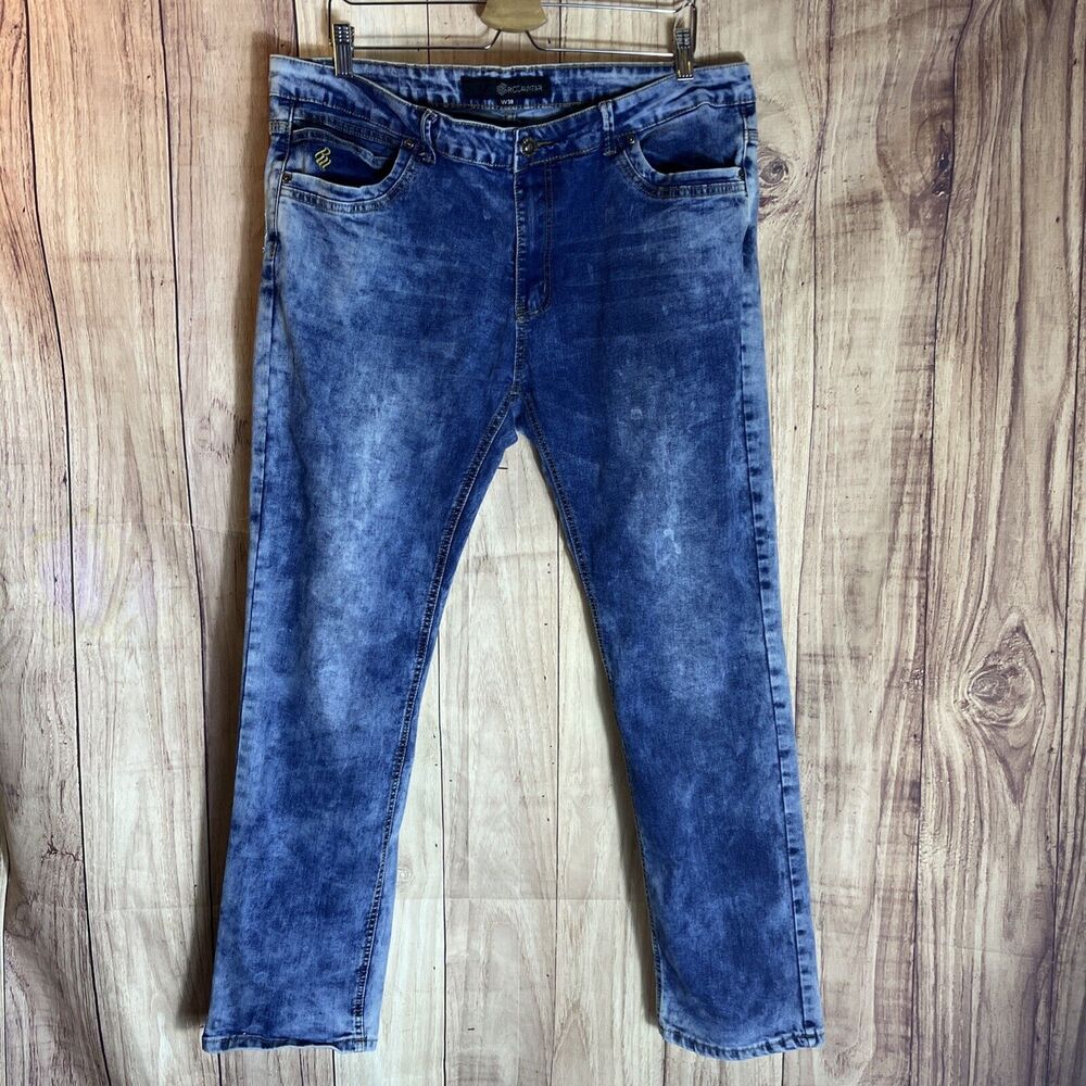 Rocawear 38 X32 Waist Skinny Jeans Modern Slim Stretch Flex Denim Acid Wash Cool - Picture 1 of 8